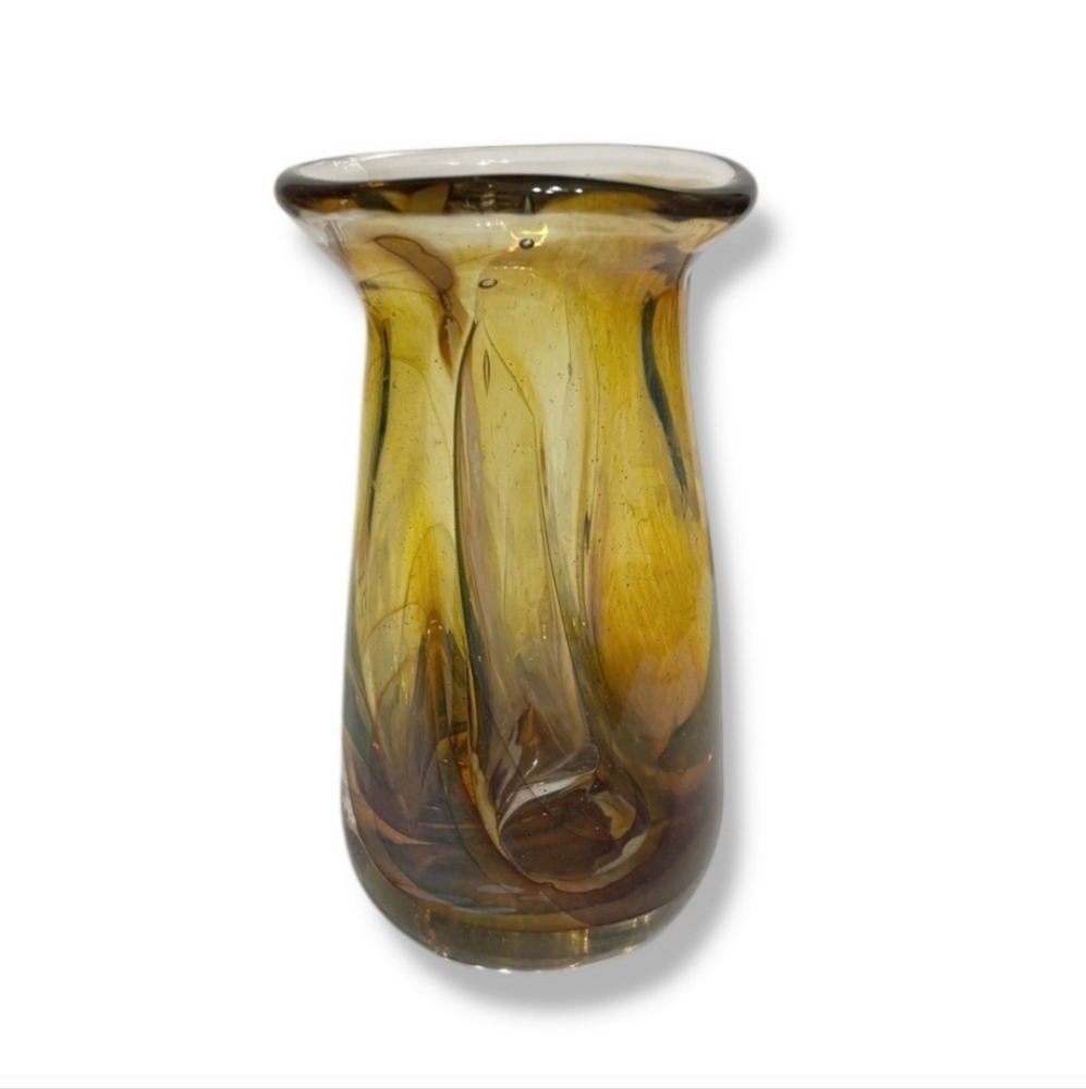 VINTAGE Hand Blown Swirl Art Glass Double Chamber Vase